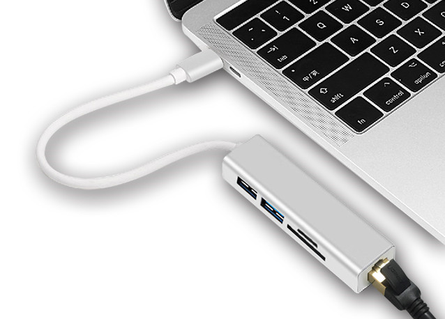5 in 1 Type-C to 100M Ethernet+ HUB+Card reader