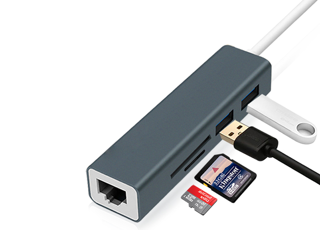 5 in 1 Type-C to 100M Ethernet+ HUB+Card reader