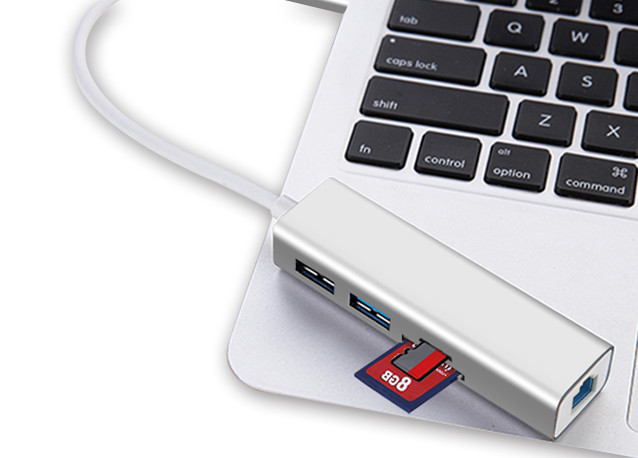 5 in 1 Type-C to 100M Ethernet+ HUB+Card reader