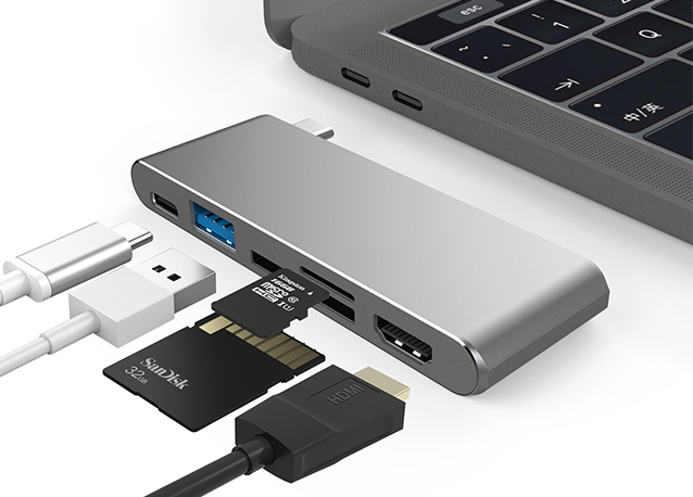 Type-C 5 in 1 Ultra slim and convenient docking station with HDMI SD/TF PD for MacBook