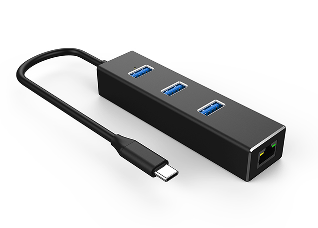 Type-C to USB 3.0 hub and Gigabit RJ45 Adapter