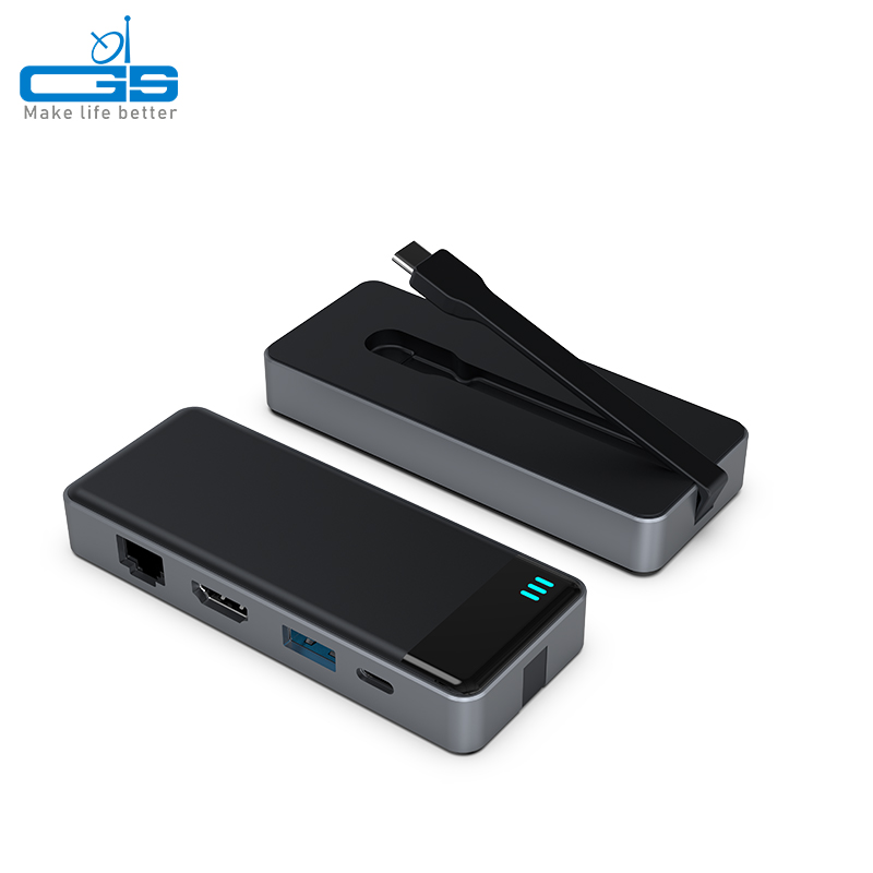 USB-C to USB-C(PD+USB-C3.0 data)+USB-A3.0+4K HDMI+ RJ45