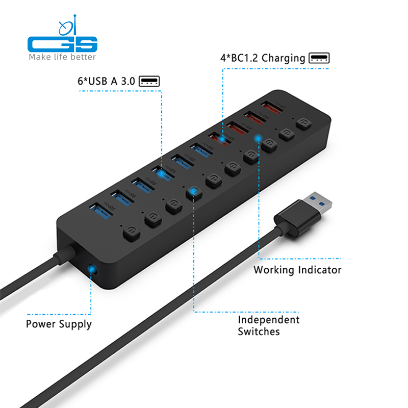 10 ports data&charging hub